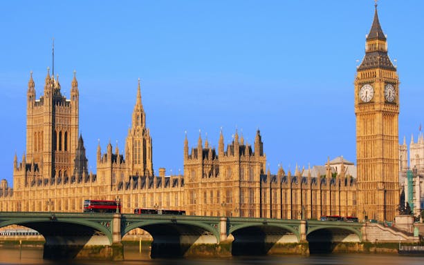 Big Ben and Palace of Westminster with Westminster Bridge in London.