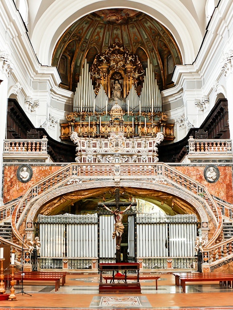 Catacombs of San Gaudioso ornate interior with altar and intricate architecture.