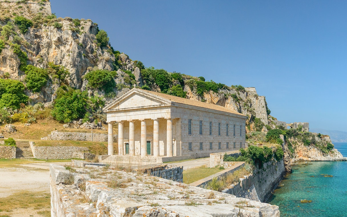 Saint George Church in the old fortress by the sea, Corfu, Greece.