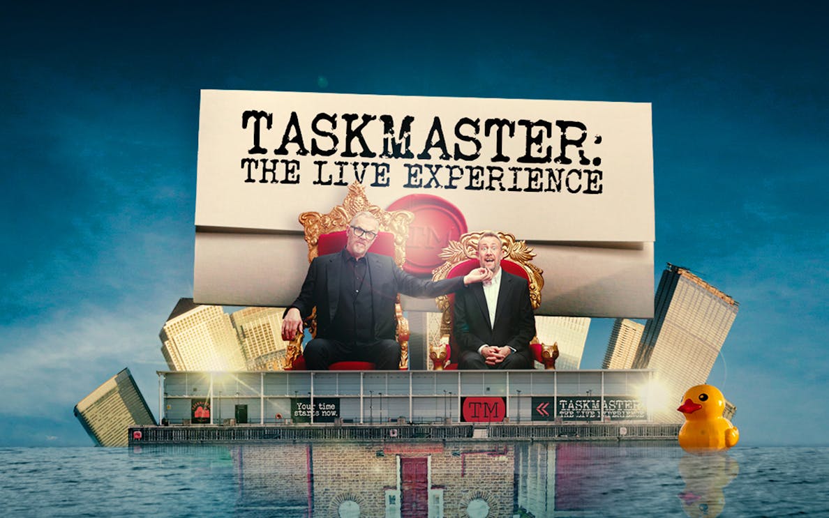 Taskmaster: The Live Experience poster with two men on thrones and a rubber duck.