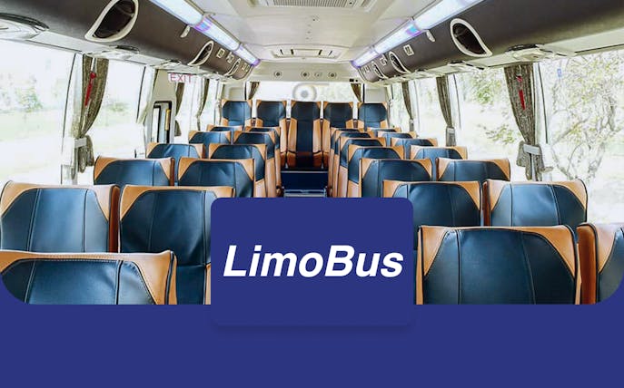 Interior of a LimoBus for round-trip tickets from Suvarnabhumi Airport to Bangkok Silom.