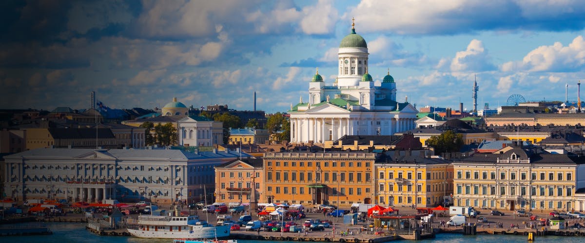 Helsinki Cathedral overlooking the harbor in Helsinki, Finland.