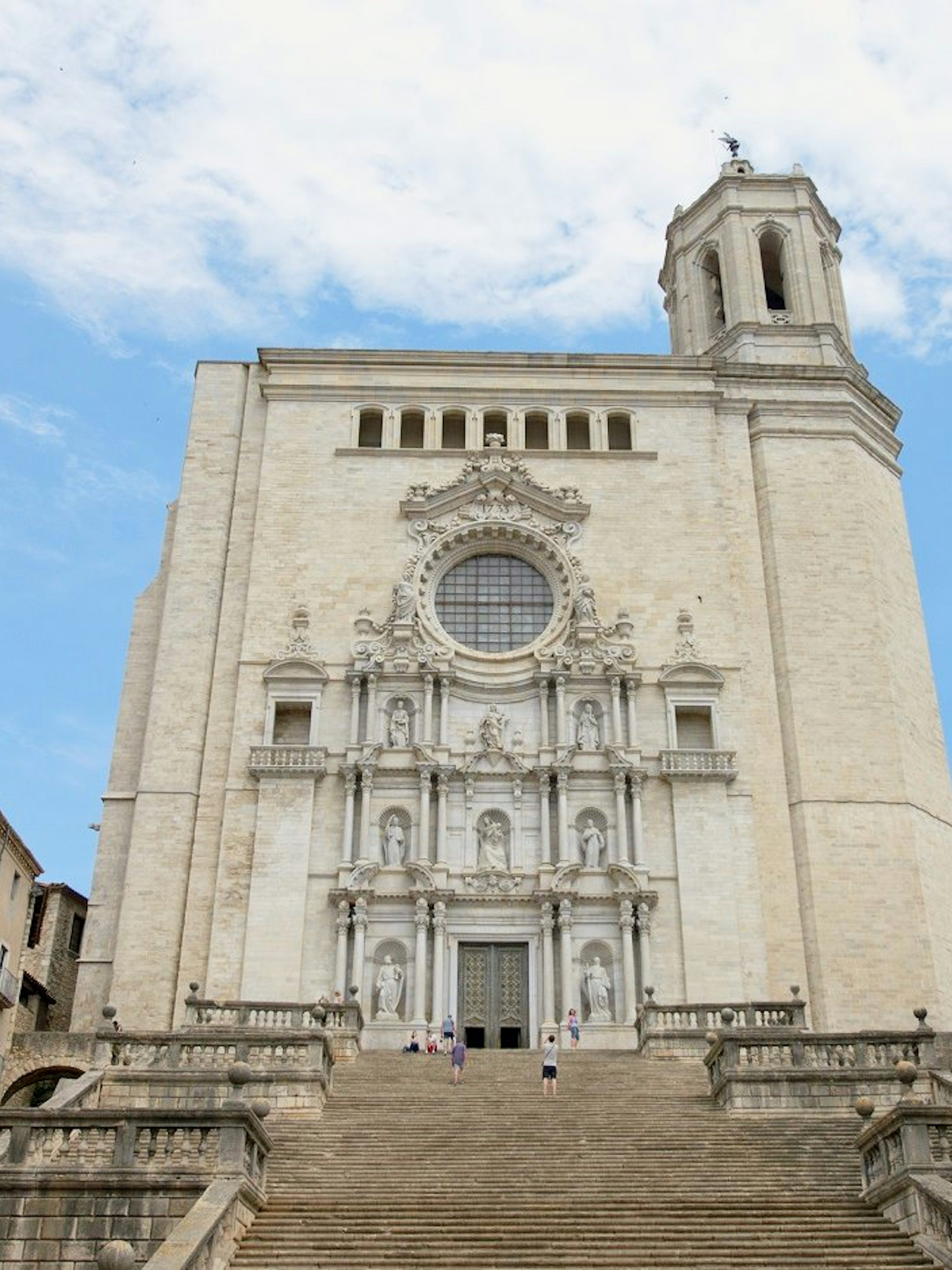 Girona Cathedral facade with steps, Spain.
