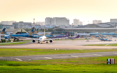 Airplanes at Tan Son Nhat Airport, Ho Chi Minh City, Vietnam, for Nha Trang travel.