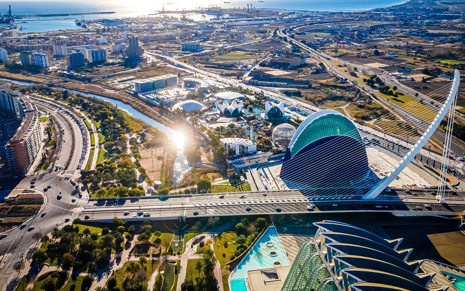 Principe Felipe Science Museum exterior with modern architecture in Valencia, Spain.