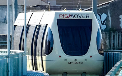 Pisamover train at station for airport transfer in Pisa, Italy.