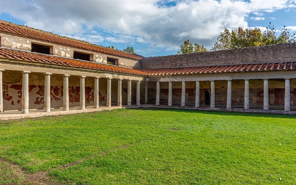 Courtyard with columns at Oplontis archaeological site in Torre Annunziata.
