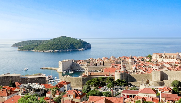 Lokrum Island and old Dubrovnik view from hill, Croatia.