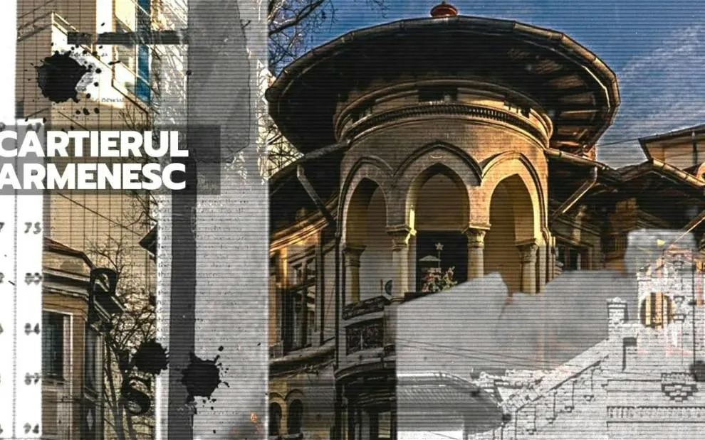 Bucharest Armenian Quarter architecture with historical building facade.
