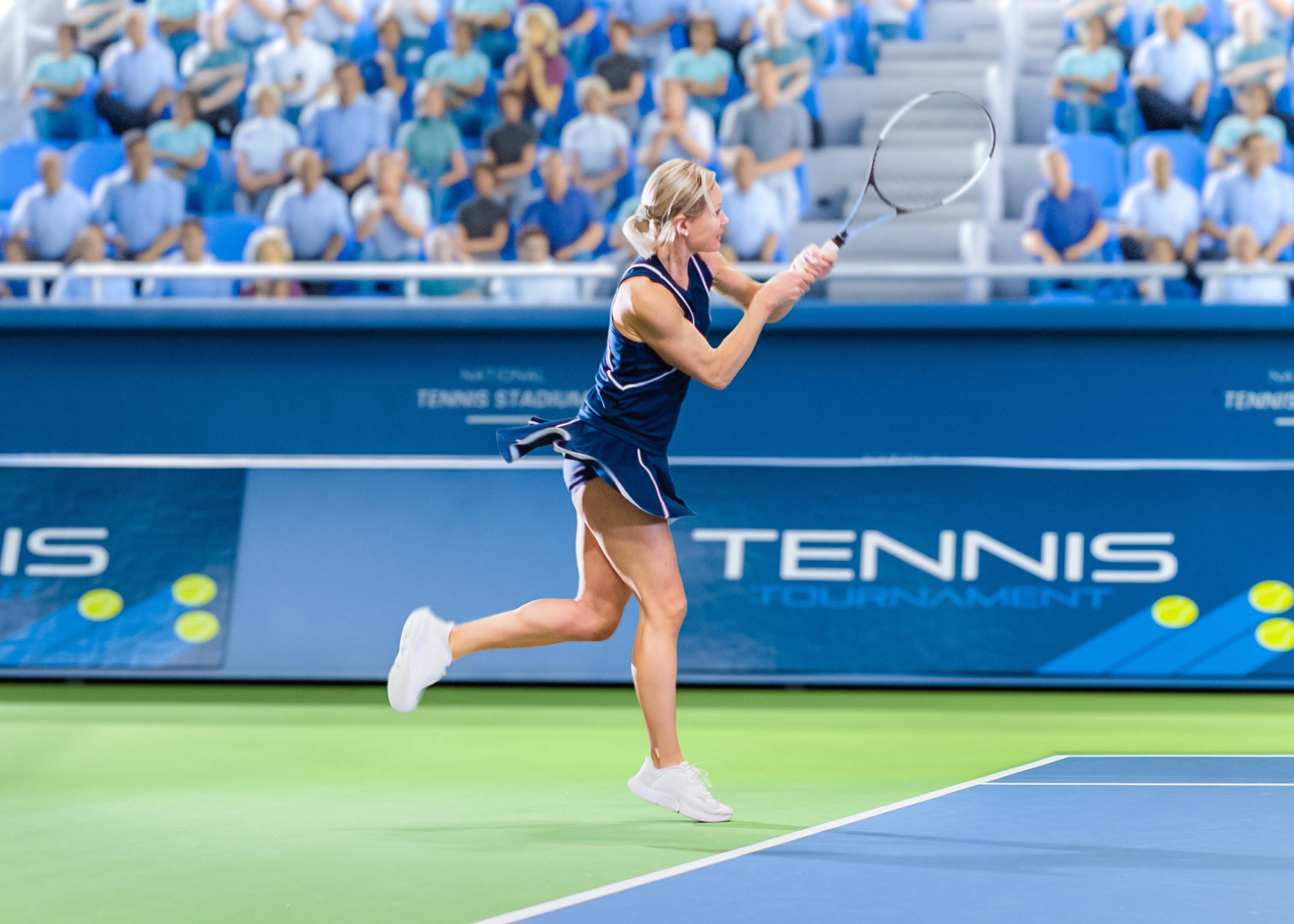 Tennis player hitting a backhand shot at the US Open tournament.