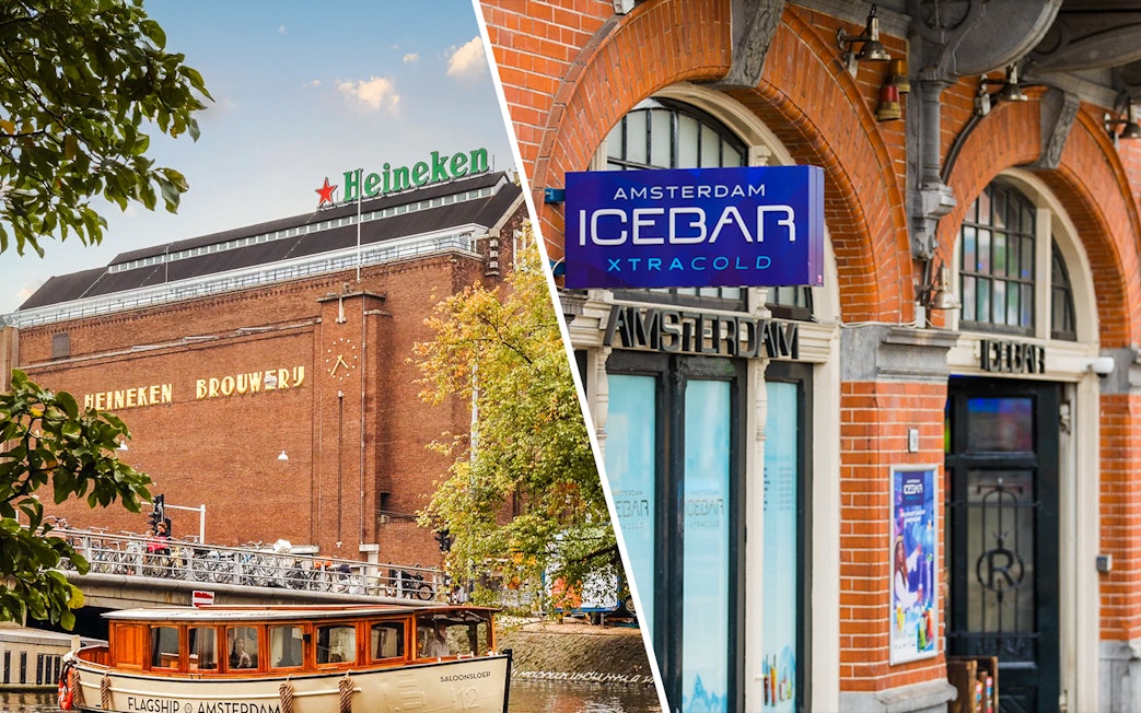 Heineken Brewery and Xtracold Icebar entrances in Amsterdam.