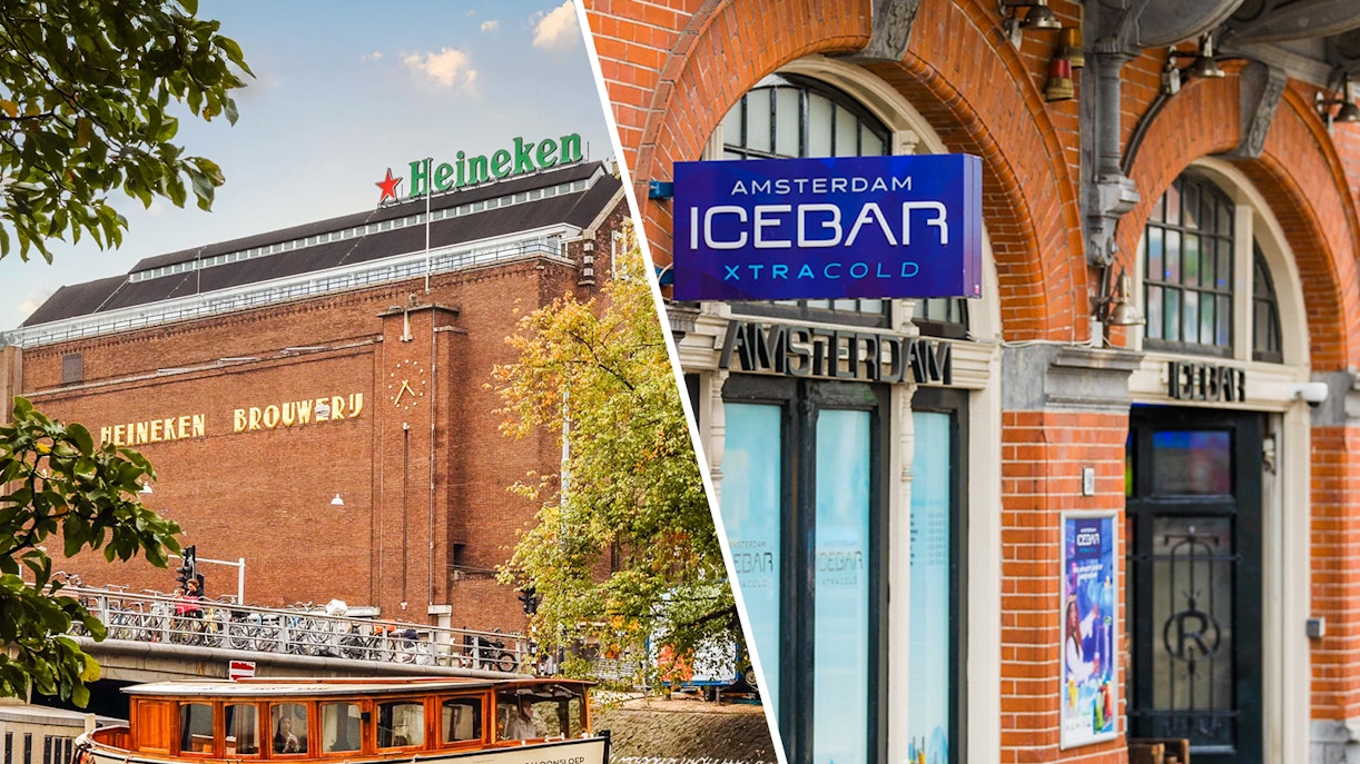 Heineken Brewery and Xtracold Icebar entrances in Amsterdam.