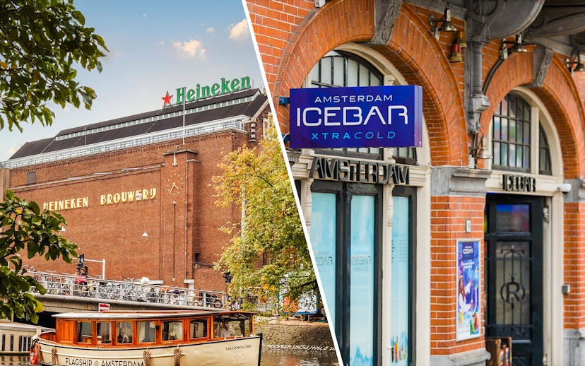 Heineken Brewery and Xtracold Icebar entrances in Amsterdam.