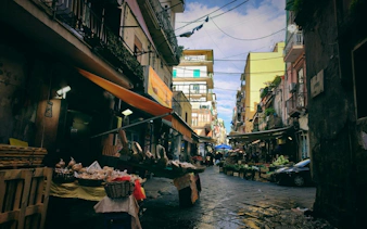 Naples street market with local produce, part of the Curse of Naples Mafia Secrets tour.