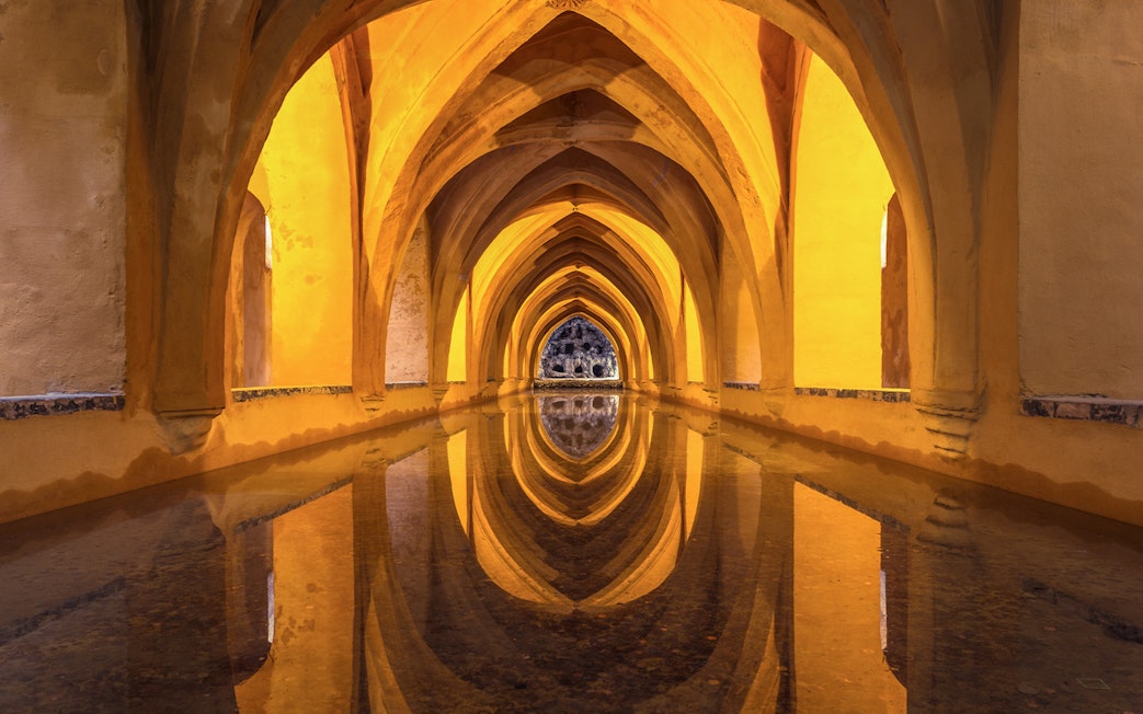 Reflective arches in the Baths of Maria de Padilla, Alcazar of Seville.