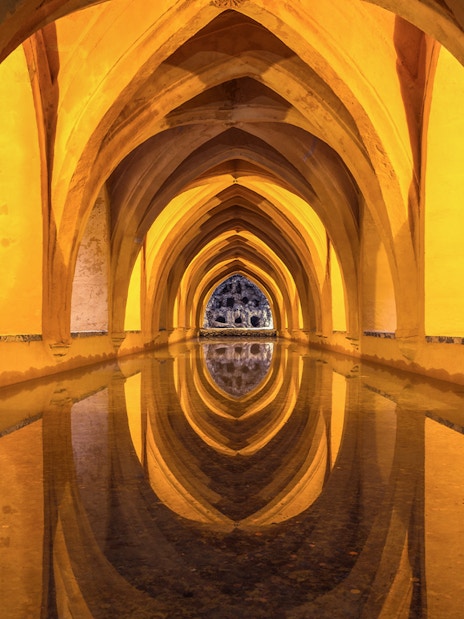 Reflective arches in the Baths of Maria de Padilla, Alcazar of Seville.