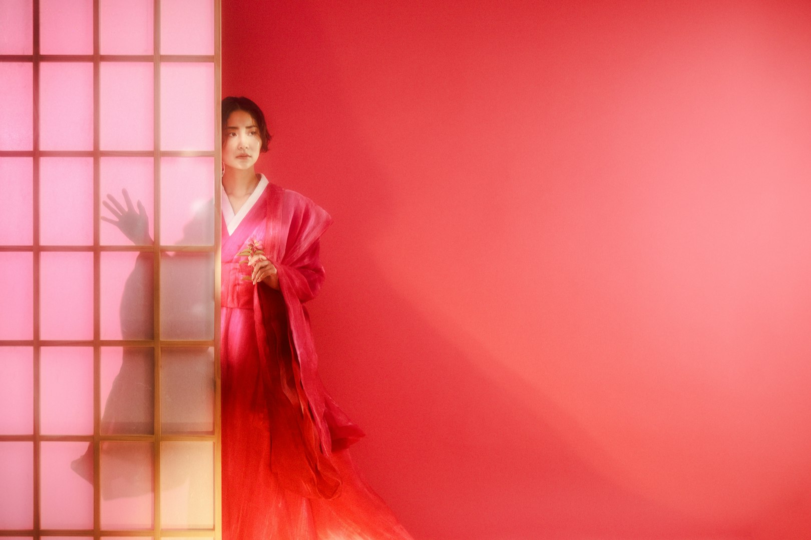 Performer in traditional attire during Madama Butterfly in Sydney.
