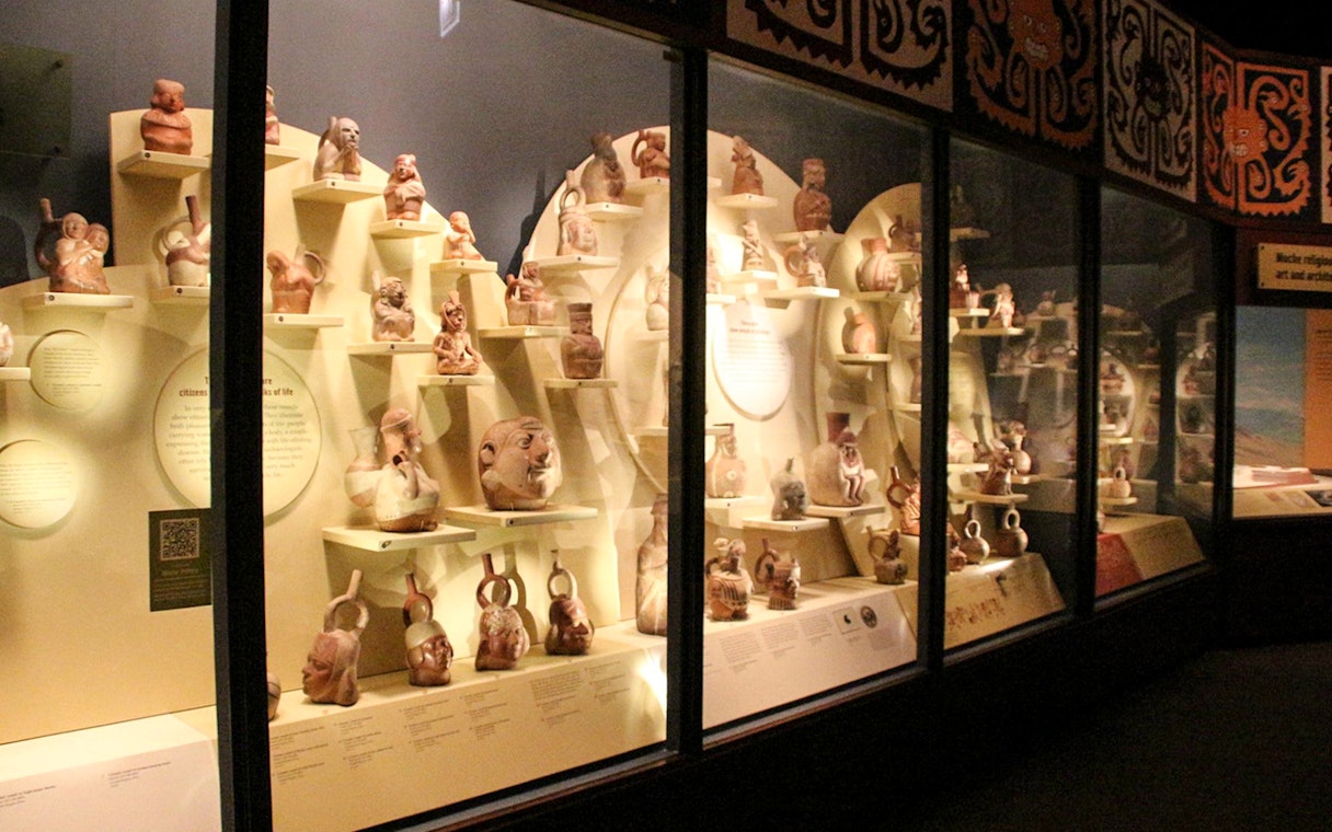 Collection of historical pottery and artifacts at the Field Museum of Natural History.