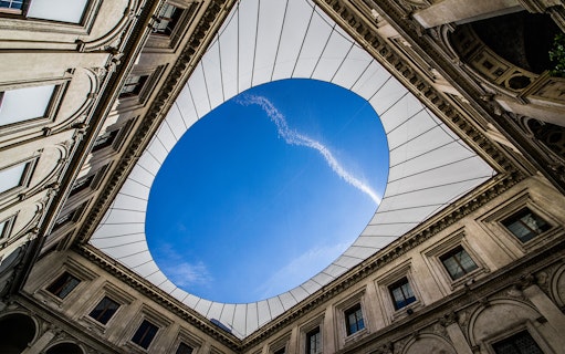Courtyard view of the National Roman Museum - Palazzo Massimo with open sky.
