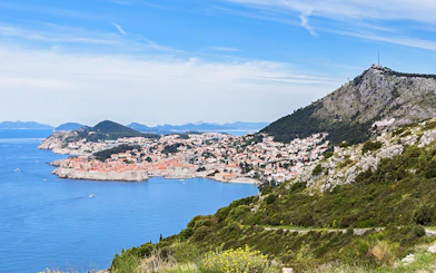 Dubrovnik cityscape and coastline viewed from Park Orsula, Croatia.