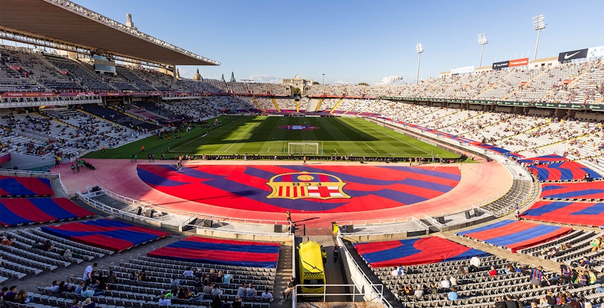 FC Barcelona Museum exhibit featuring historic trophies and memorabilia in Barcelona, Spain.