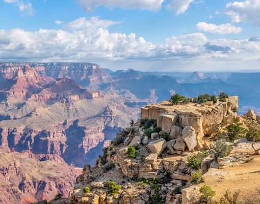 Moran Point overlooking the Grand Canyon with expansive views of layered rock formations.