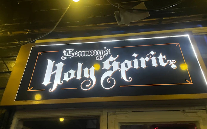 Sign for Lemmy's Holy Spirit bar in Reykjavík, featured in a private bar crawl tour.