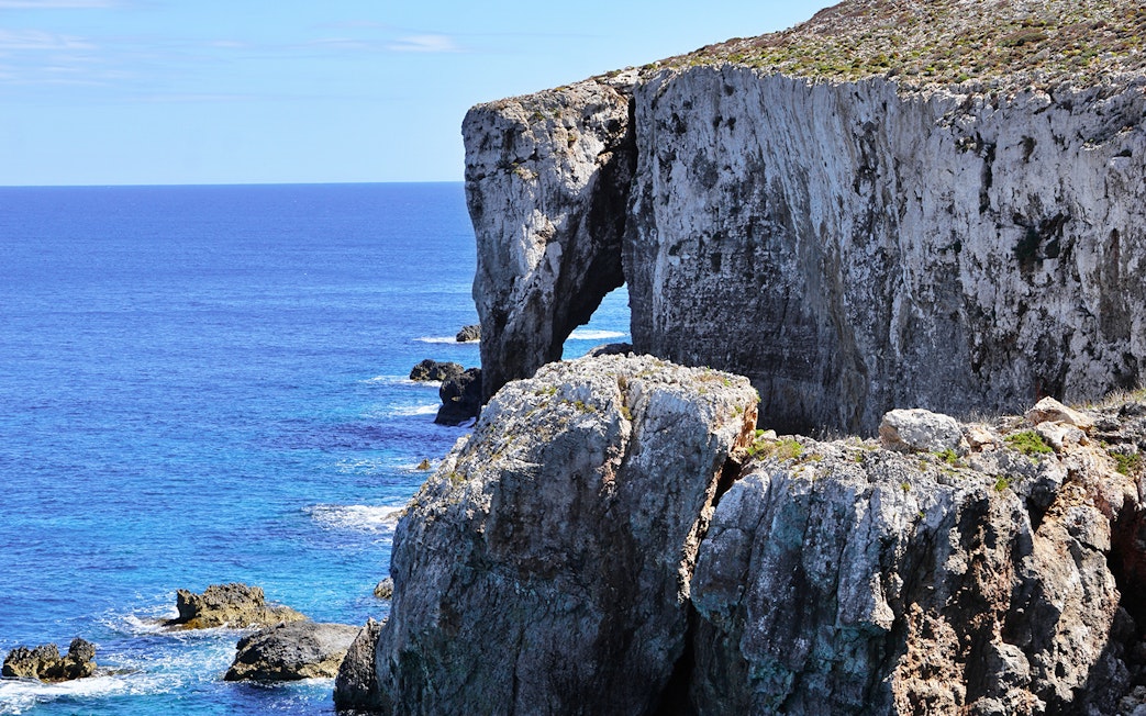 Elephant-shaped rock formation on Malta's coastline.