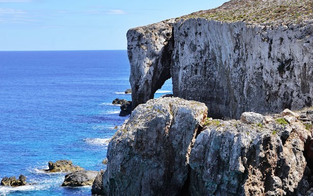 Elephant-shaped rock formation on Malta's coastline.