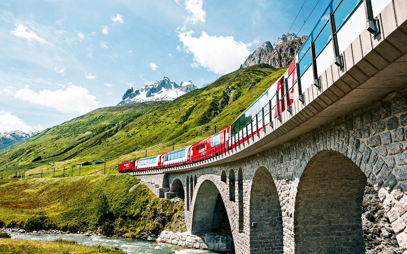 Glacier Express on the Richleren bridge near Andermatt, Uri
