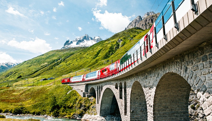 Glacier Express on the Richleren bridge near Andermatt, Uri