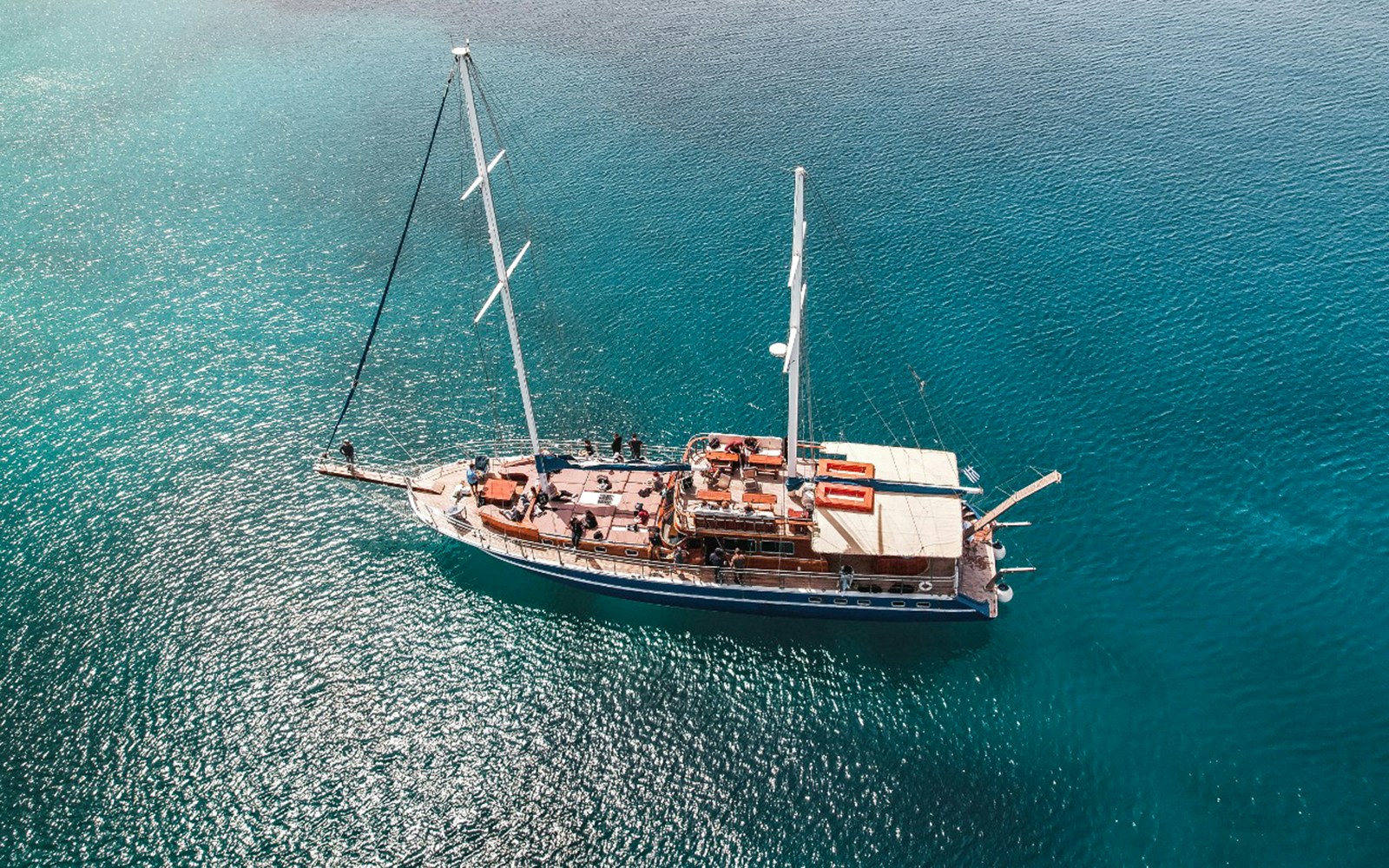Aerial view of cruise ship near Agistri, Moni, and Aegina islands, Greece.