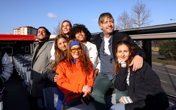 Group enjoying Busforus hop-on hop-off tour in Istanbul.