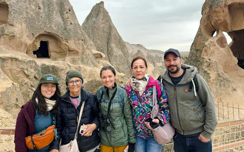 Group of tourists at Ihlara Valley rock formations, Cappadocia Green Tour.