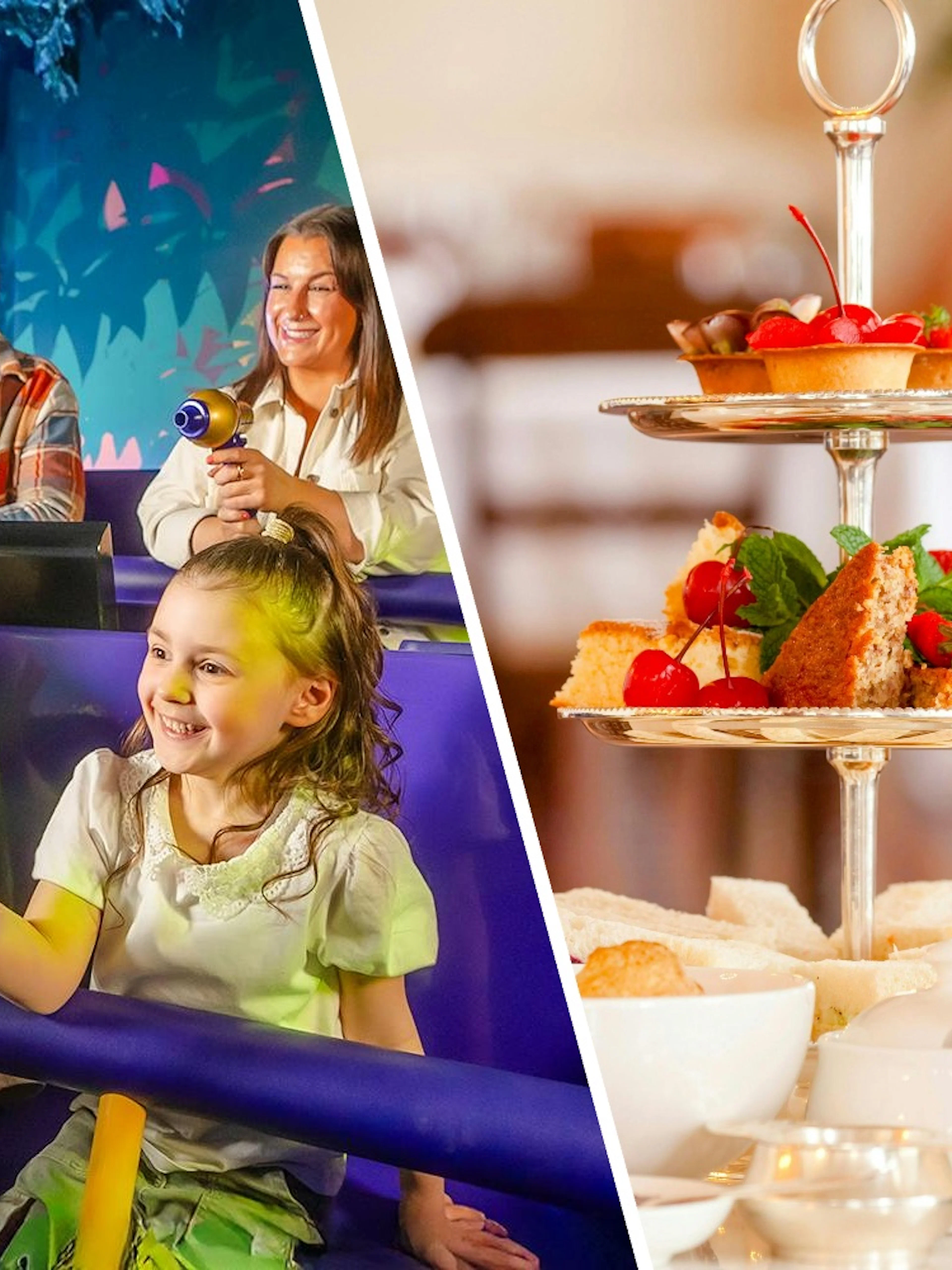 Visitors enjoying interactive ride and afternoon tea at Cadbury World Chocolate Quest experience.