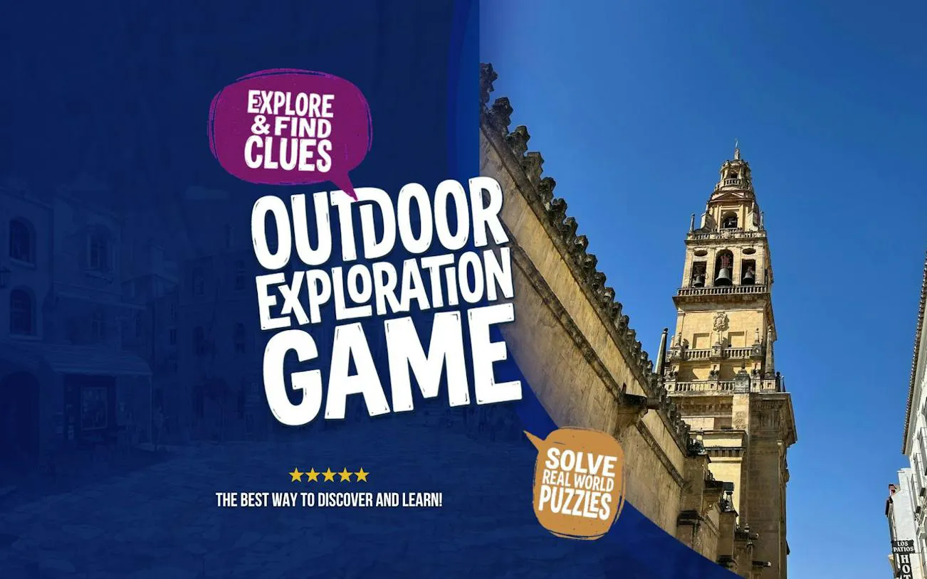 Córdoba Treasure Hunt game with bell tower of Mosque-Cathedral in Cordoba.