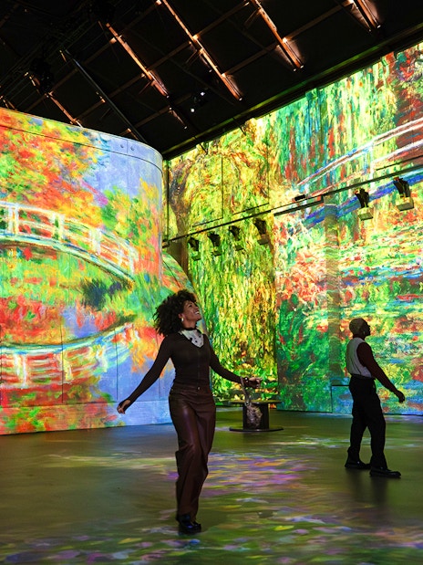Immersive Monet art projections at Fabrique des Lumières exhibition.
