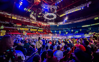 Crowd watching a Lucha Libre wrestling match at Arena Mexico.