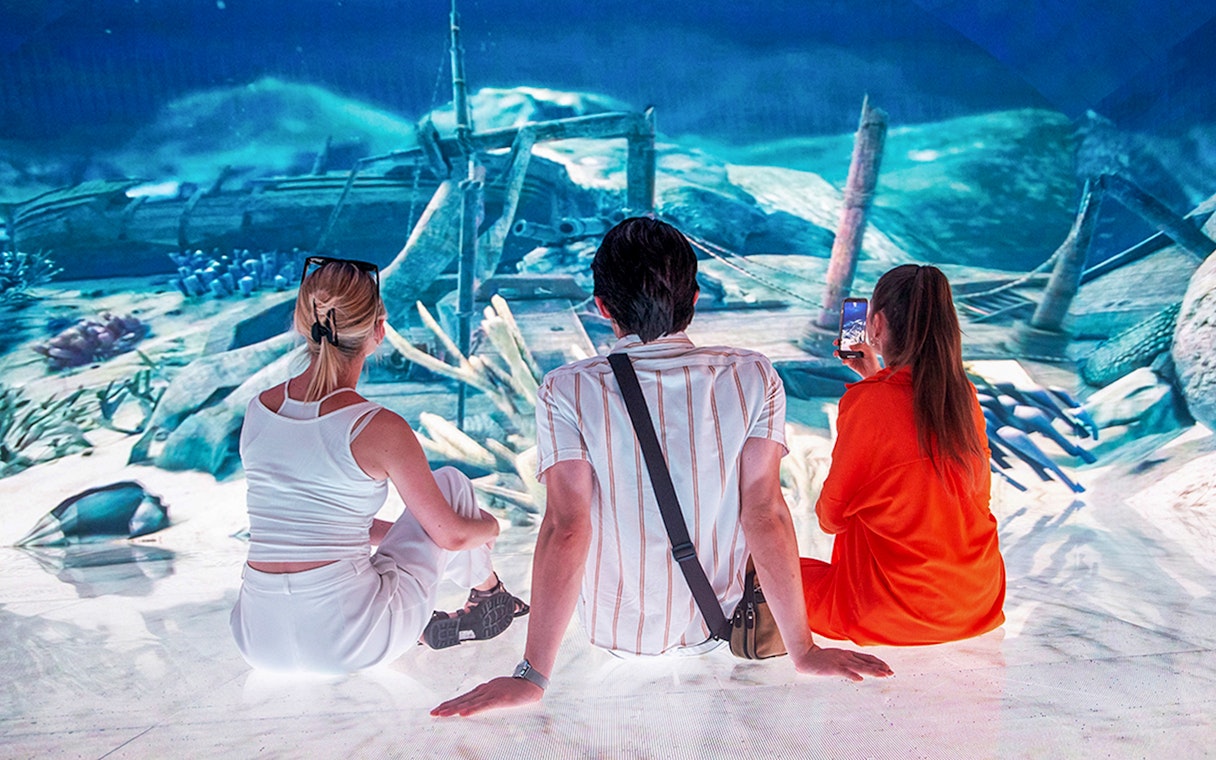 Guests viewing underwater exhibit at Istanbul Digital Experience Museum.