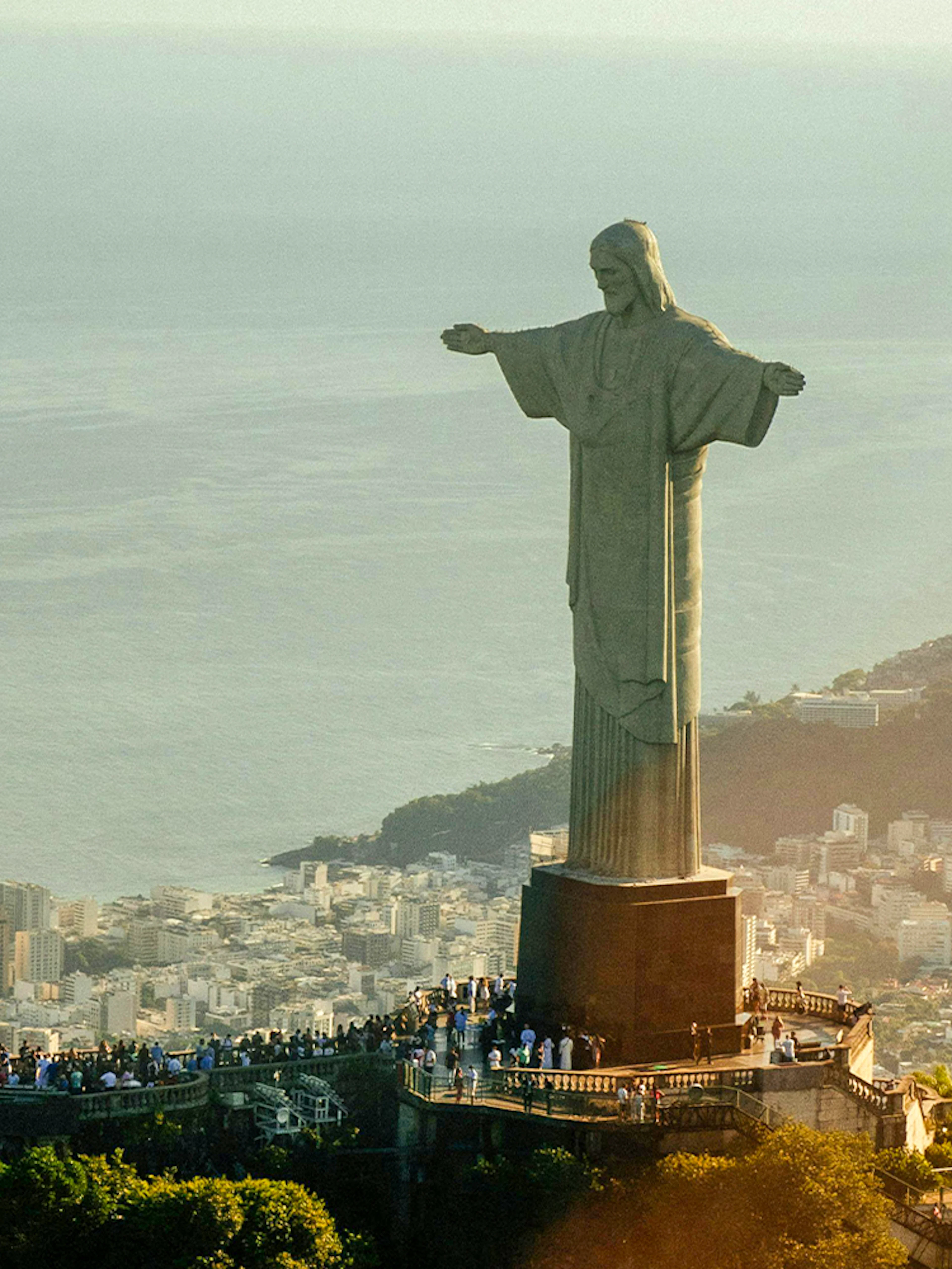Christ the Redeemer statue overlooking Rio de Janeiro, Brazil, one of the Seven Wonders.