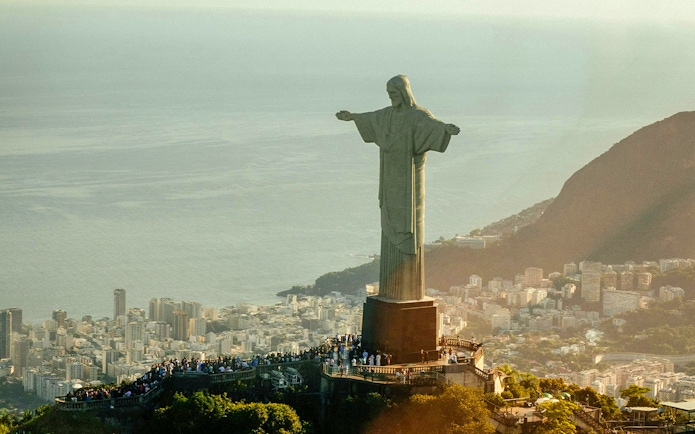 Christ the Redeemer statue overlooking Rio de Janeiro, Brazil, one of the Seven Wonders.