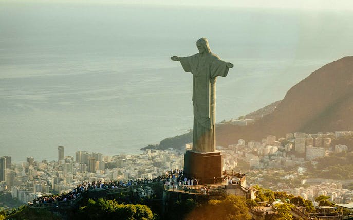 Christ the Redeemer statue overlooking Rio de Janeiro, Brazil, one of the Seven Wonders.