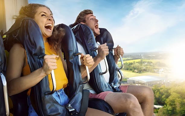 Guests enjoying a rollercoaster ride at Dreamworld, Gold Coast.