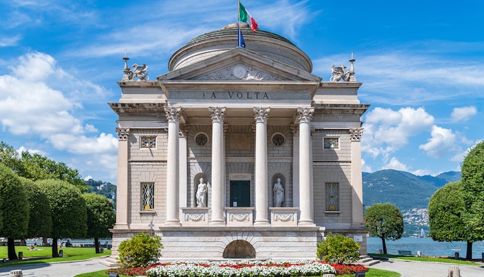 Tempio Voltiano museum by Lake Como, Italy, showcasing scientific exhibits.