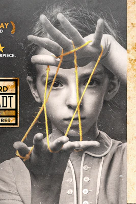 Leopoldstadt play poster featuring a child with string art, highlighting award recognition.