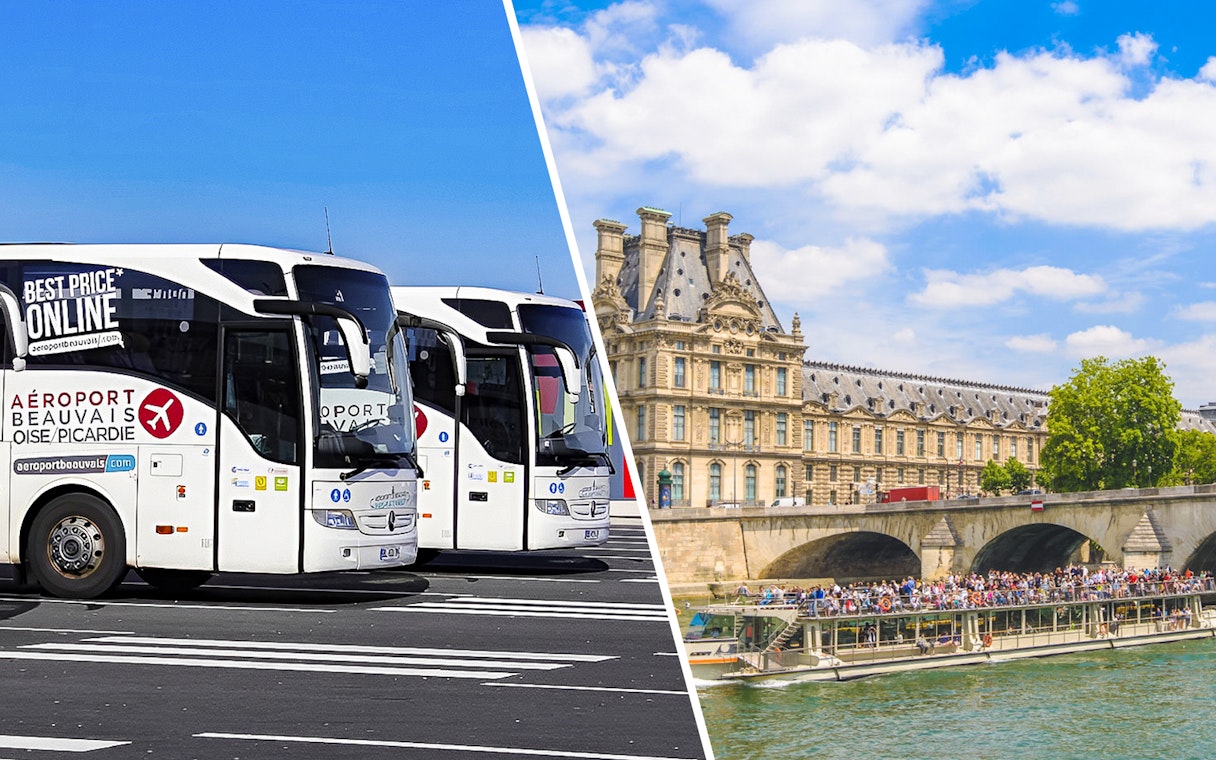Aerobus at Beauvais Airport and sightseeing cruise on the Seine in Paris.