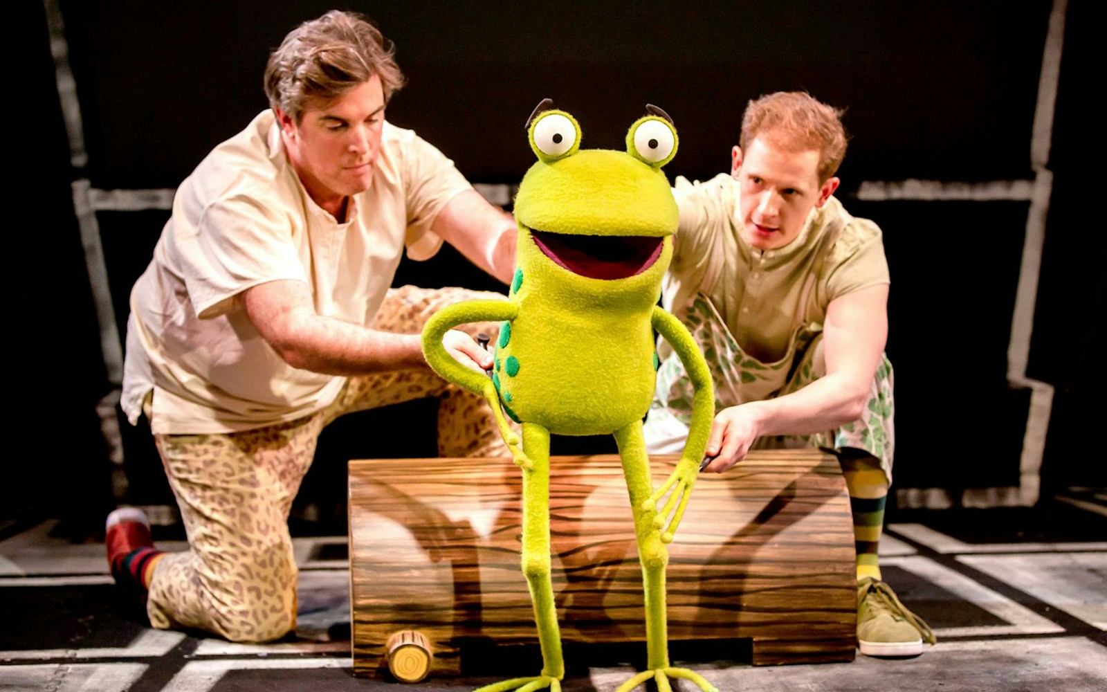 Oi Frog & Friends! stage performance at London theatre with colorful set and characters.