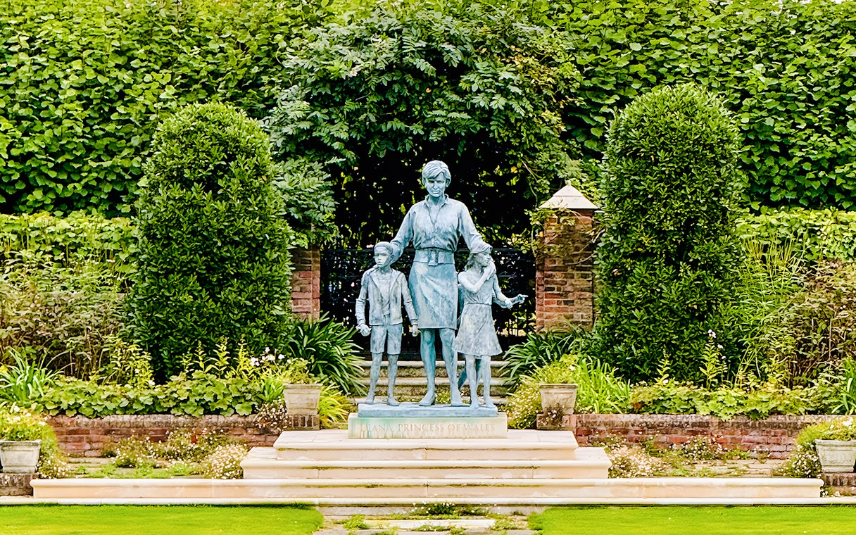 Princess Diana statue in Kensington Palace's Sunken Garden, London.
