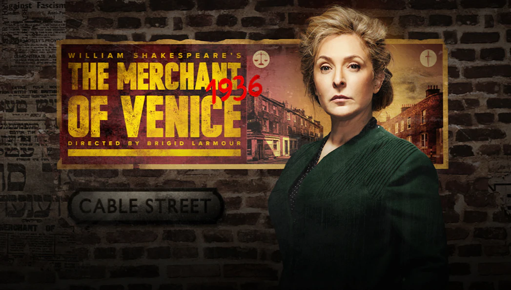 The Merchant of Venice 1936 poster with a woman in front of a brick wall.