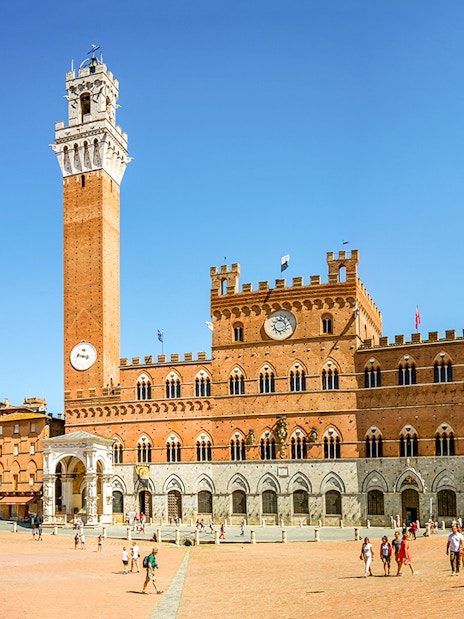 Piazza del Campo in Siena with Torre del Mangia and Palazzo Pubblico.